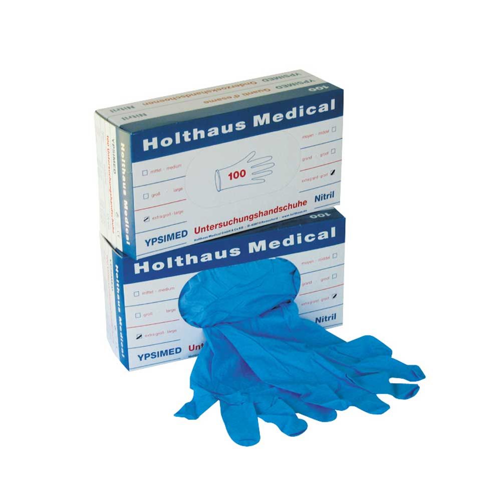 Nitrilhandschuh-Packung Holthaus Medical, puderfrei, blaue Einweghandschuhe (100 Stück)