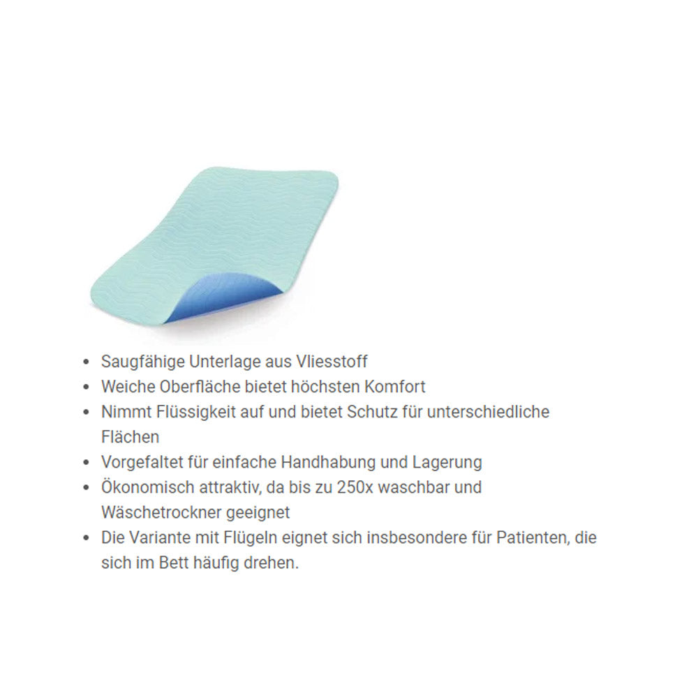 Inkontinenzunterlage aus Vlies/Textil, hellblau, kompakt, rechteckig mit abgerundeter Form