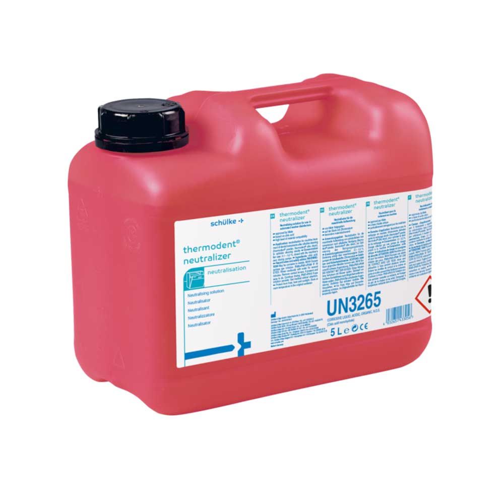 Schülke Thermodent® Neutralisator, roter 5‑L‑Kanister mit schwarzem Deckel und Etikett