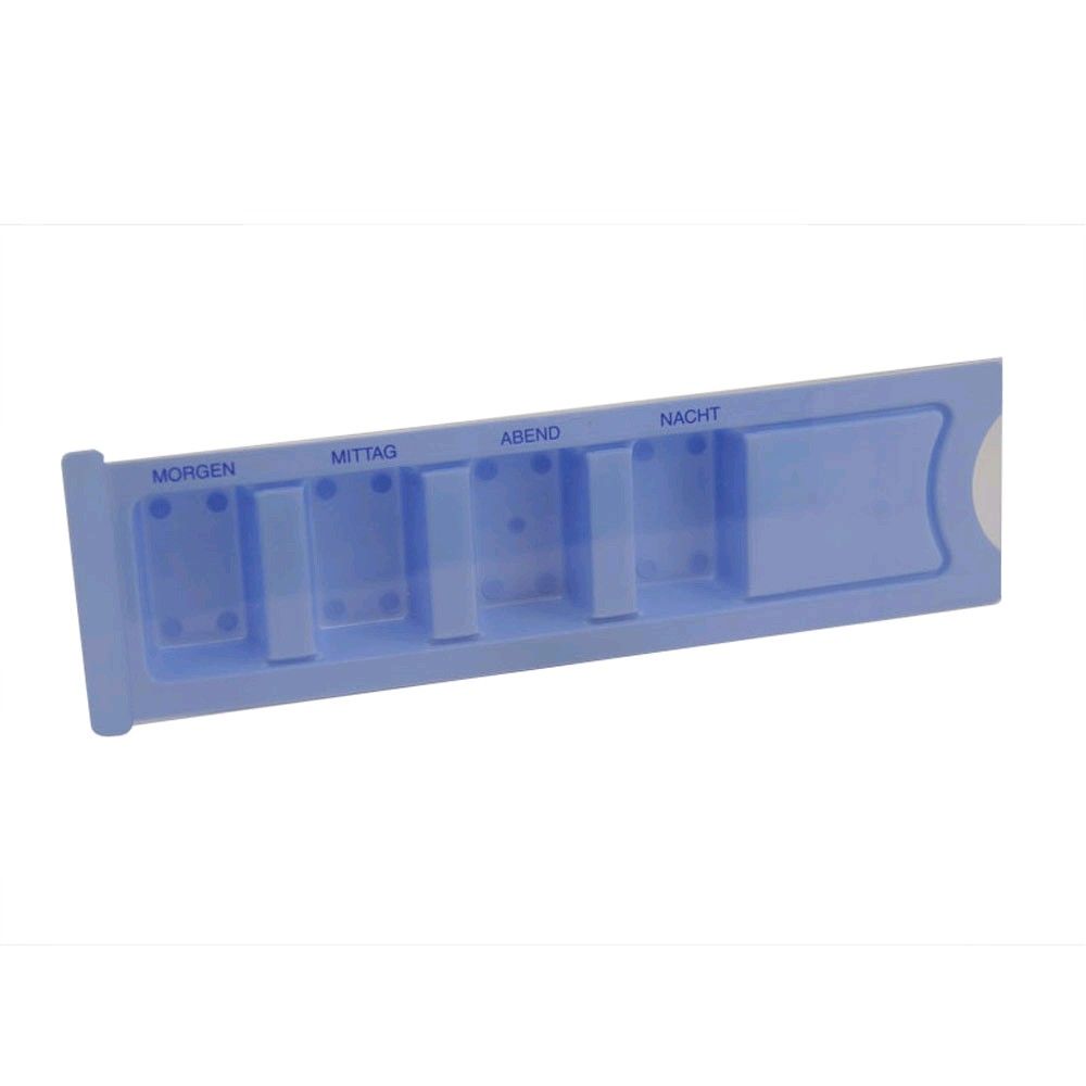 Blauer ASID BONZ 1-Tages-Dispenser mit 4 Fächern: Morgen, Mittag, Abend, Nacht
