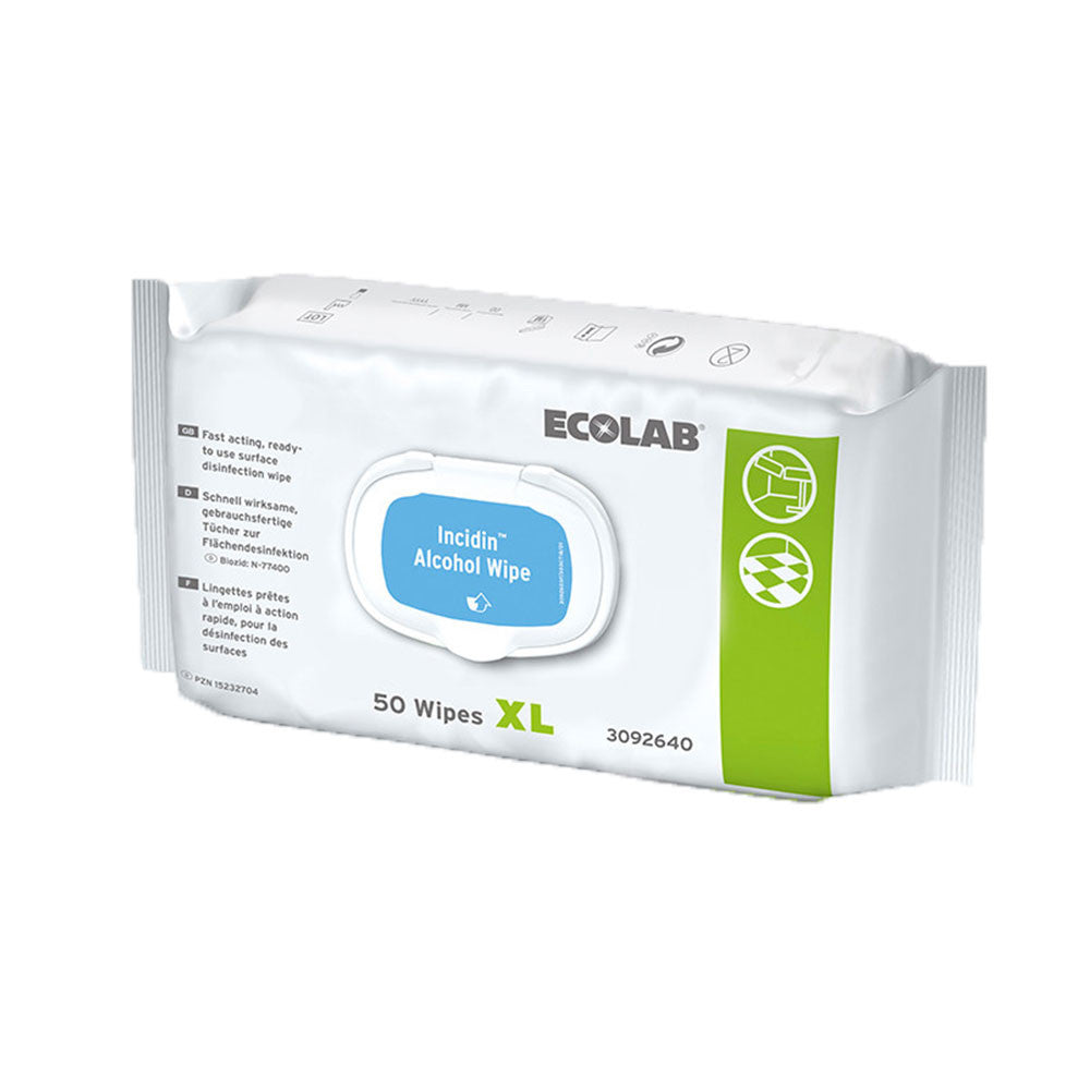 Ecolab Incidin Alkohol-Desinfektionstücher XL, 50 Stück in versiegelter Packung