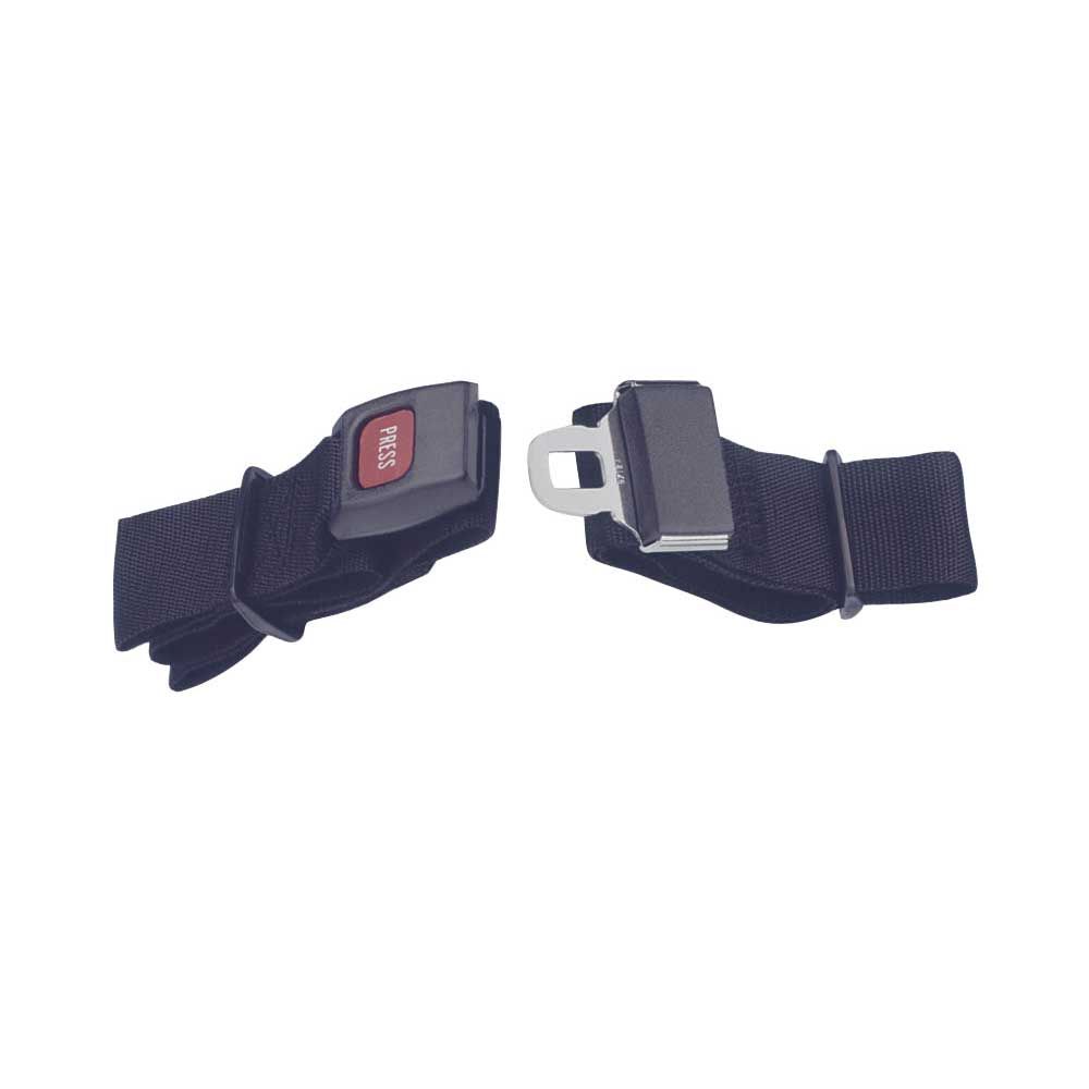 Rollstuhlgurt mit Metallschloss, zweiteilig: dunkelblauer Gurt mit Verschlusslasche