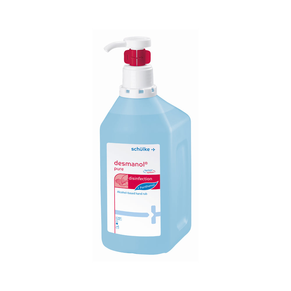 Handdesinfektionsmittel parfümfrei, Spenderpumpe, blau, rote Kappe