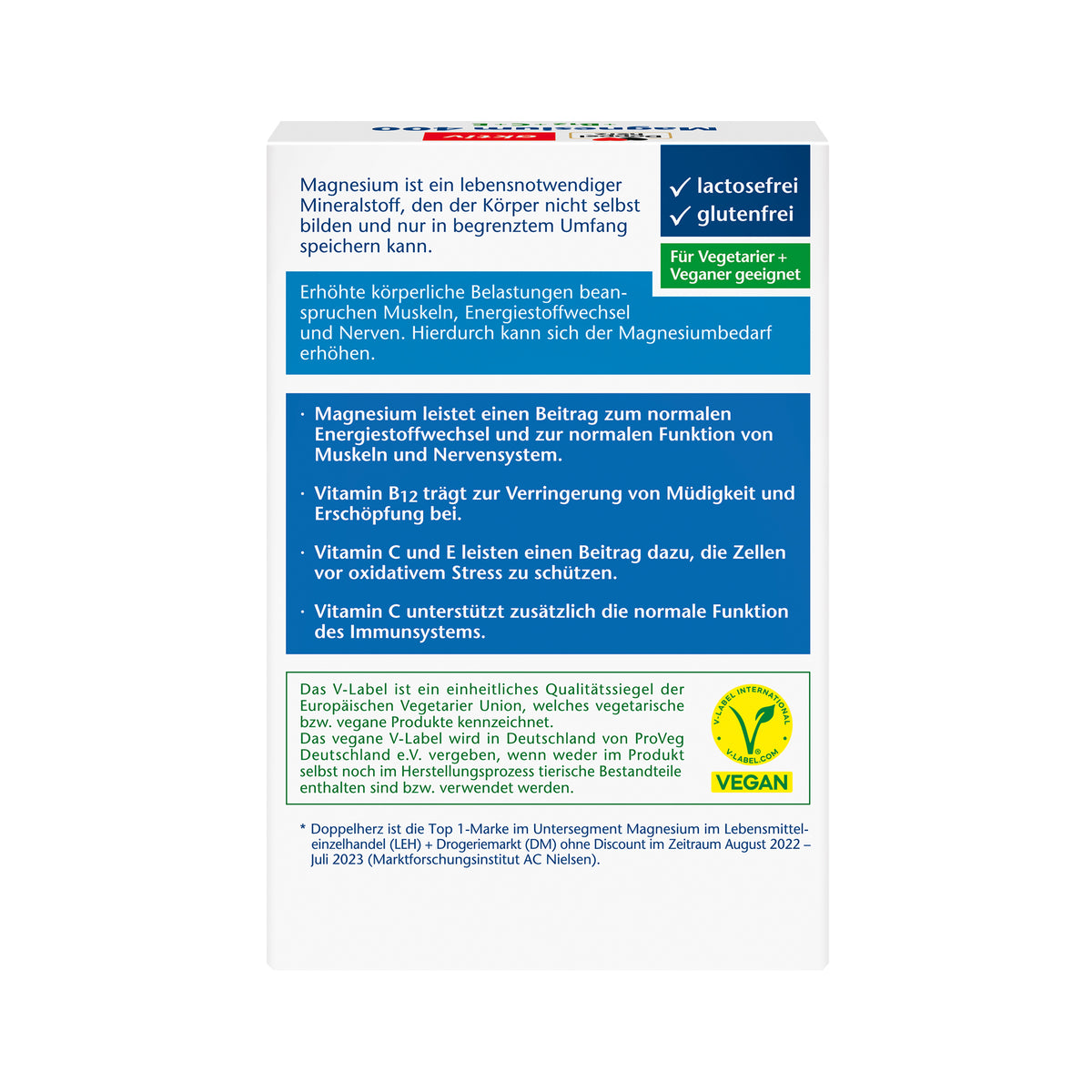 Verpackungsrückseite mit Nutzenangaben und veganem Hinweis, 30 Tabletten