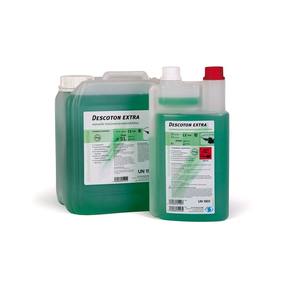 Descoton EXTRA manuelle Instrumentendesinfektion: grüne Kanister & Flasche, rote Deckel