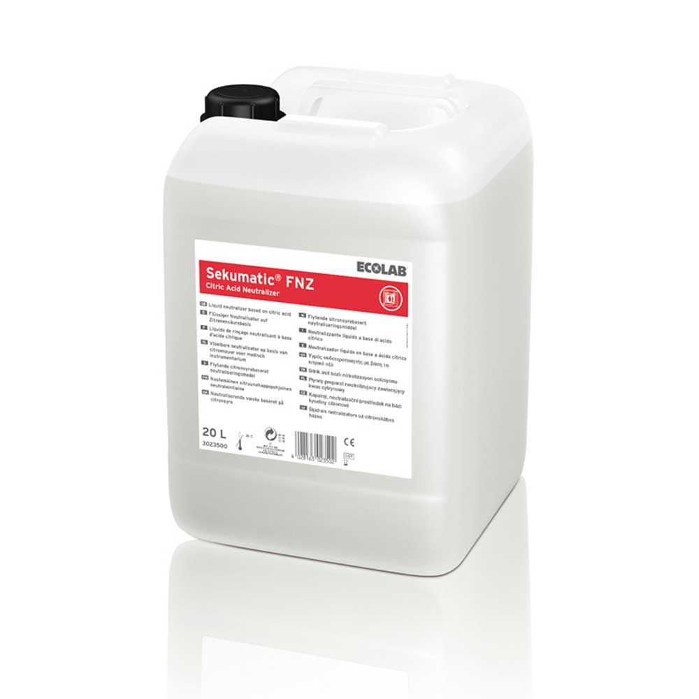 Ecolab Sekumatic FNZ Neutralisationsmittel, Kanister 20 l mit Etikett auf Rückseite