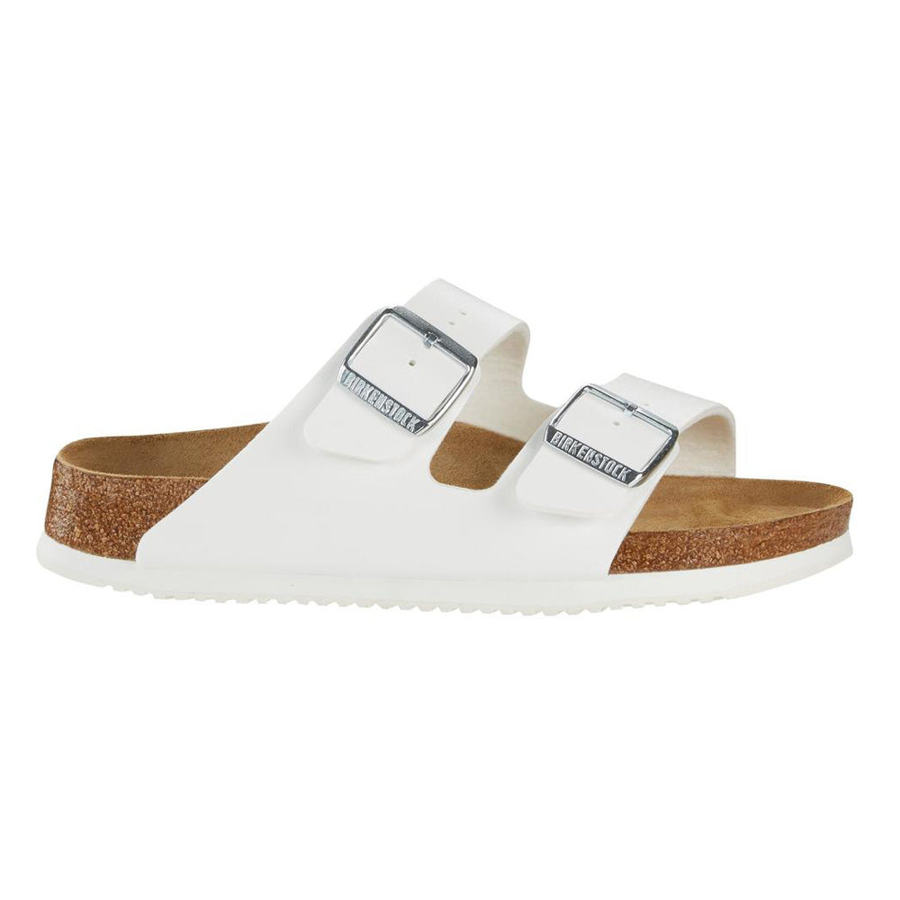 Weiße Birkenstock Arizona SL Sandale mit zwei Riemen und Metall-Schnallen
