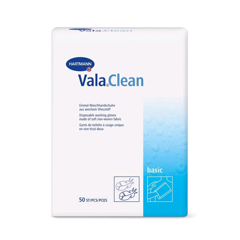 Einmal-Waschhandschuhe Packung ValaClean basic, 50 Stück, weiß mit blauem Einsatz
