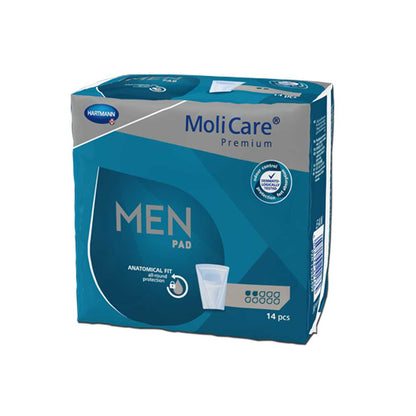 MoliCare Premium Men Pad Inkontinenzeinlagen, 14 Stück, Karton mit Vorderansicht