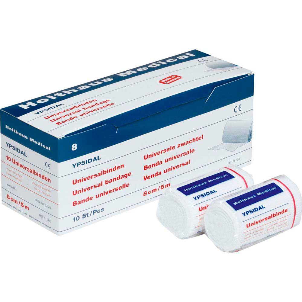Holthaus Medical YPSIDAL Universalbinde in Schachtel mit verpackten Bindenrollen