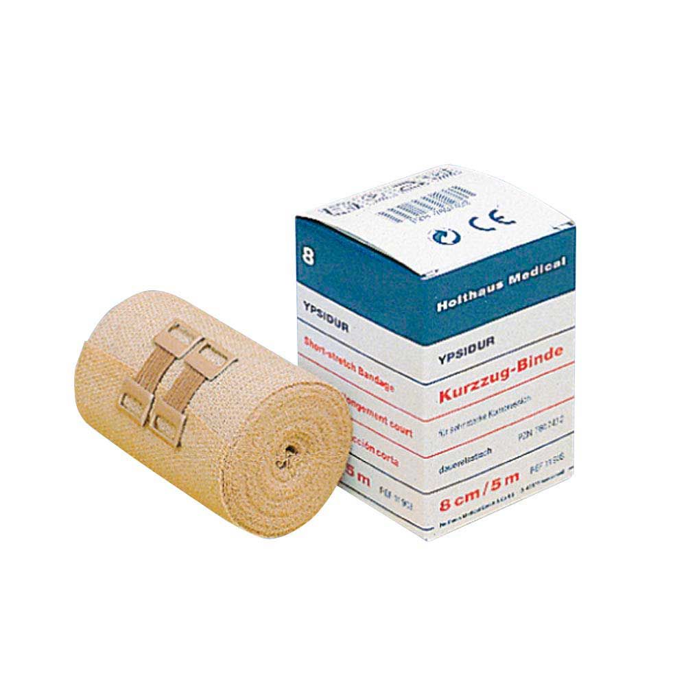Beige elastische Kurzzugbinde mit Klammern, dauerelastisches Material