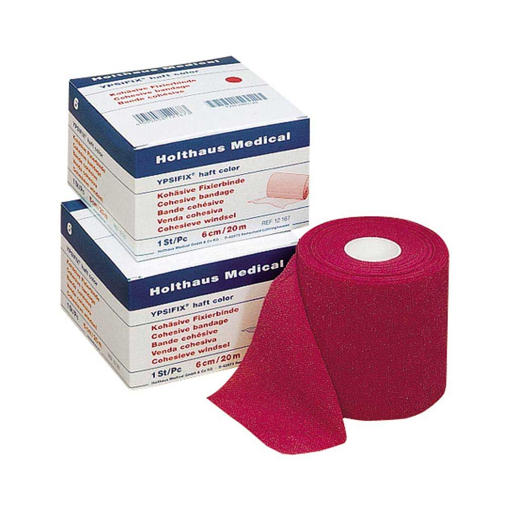 Pinkfarbene YPSIFIX® Fixierbinde haftend: Bandrolle und Packungsstapel