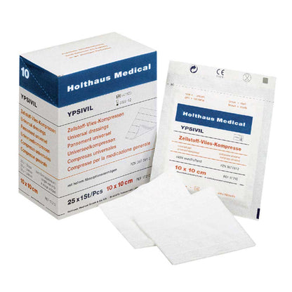 Sterile Zellstoff-Vlieskompresse YPSIVIL, 10×10 cm, Kompressen im Beutel