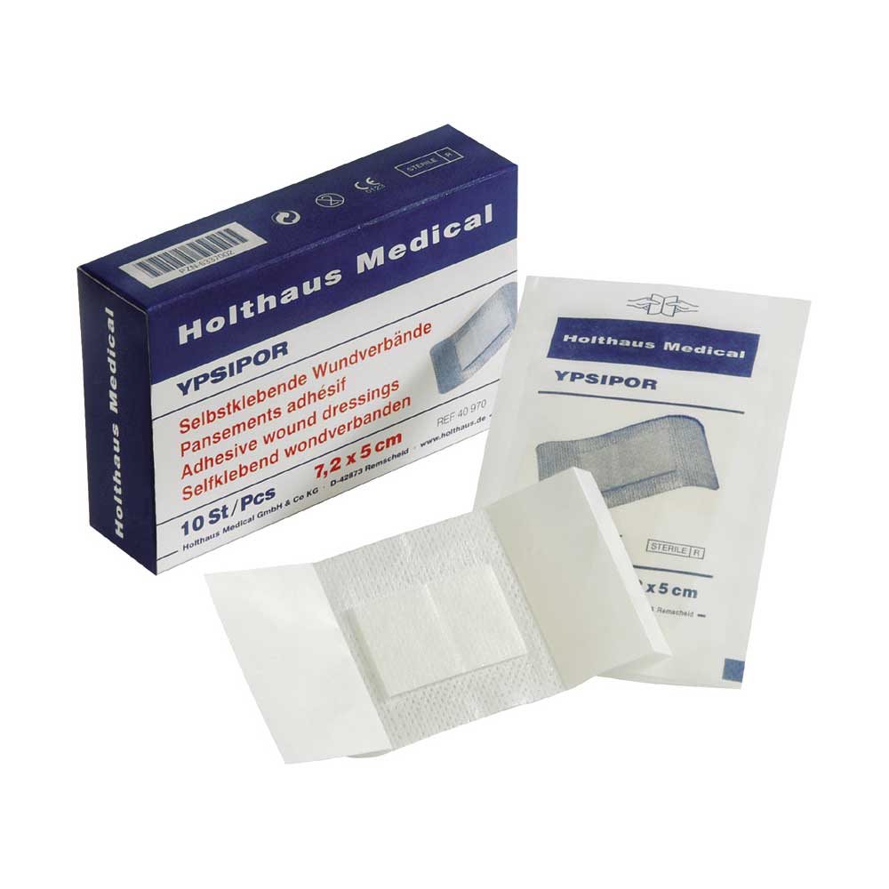 Steriler, selbstklebender Wundverband 7,2 x 5 cm; Karton und Verbandauflagen