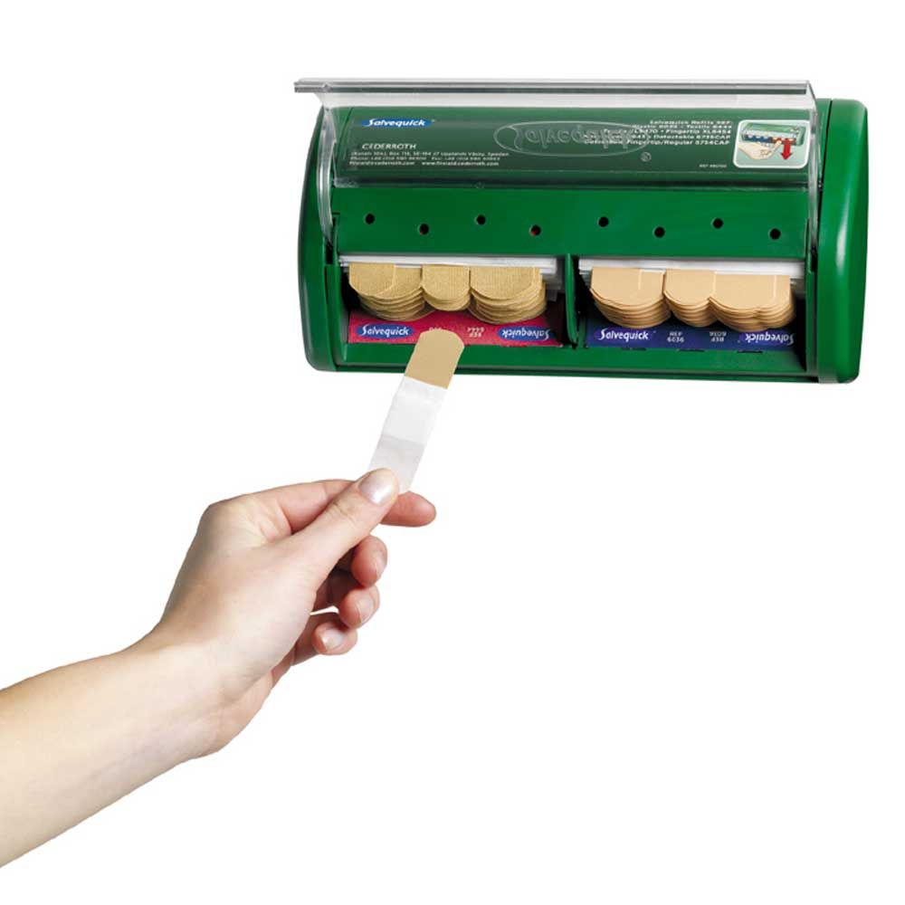 Holthaus Medical Salvequick® Pflasterspender, grün, mit herausgezogenem Pflaster aus Halter