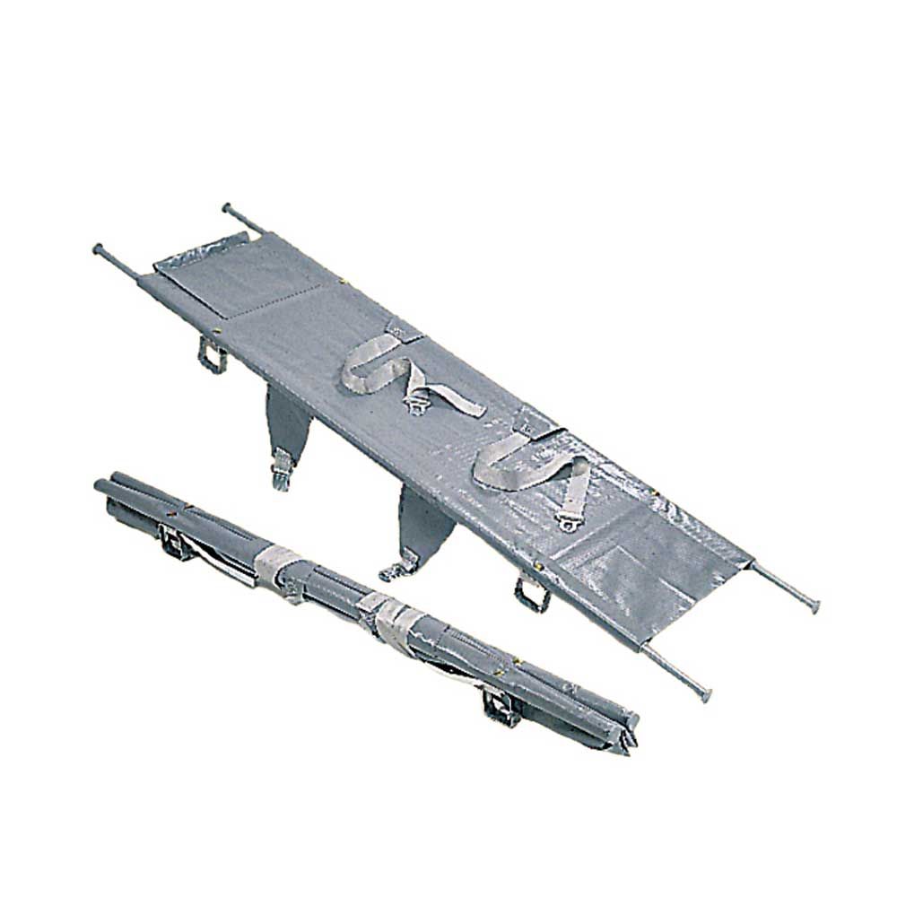 Medizinische Krankentrage aus Aluminium mit vier Gleitfüßen und Halterung (DIN 13024-N)