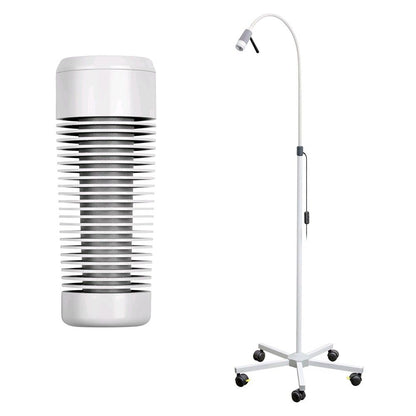 LED-Untersuchungsleuchte in Weiß mit Rollstativ und abnehmbarem Handgriff