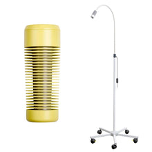 LED-Untersuchungsleuchte mit Rollstativ und gelber zylindrischer Leuchte