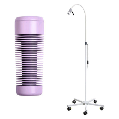 LED-Untersuchungsleuchte in Flieder mit Rollstativ und abnehmbarem Handgriff