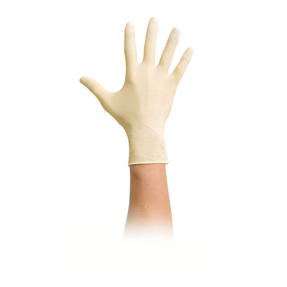 Puderfreier Latexhandschuh, cremefarben, Handansicht