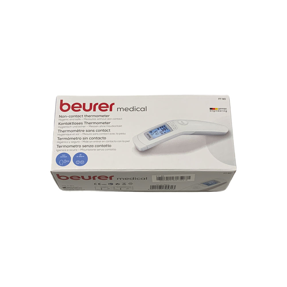 Verpackung eines Beurer medical Kontaktlos-Stirn-Fieberthermometers FT90