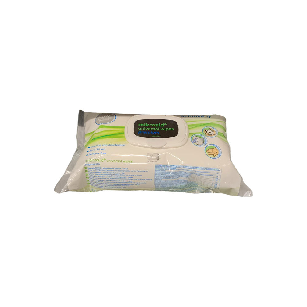 Schülke mikrozid® Universal-Desinfektionstücher, Rückseite der Folienverpackung