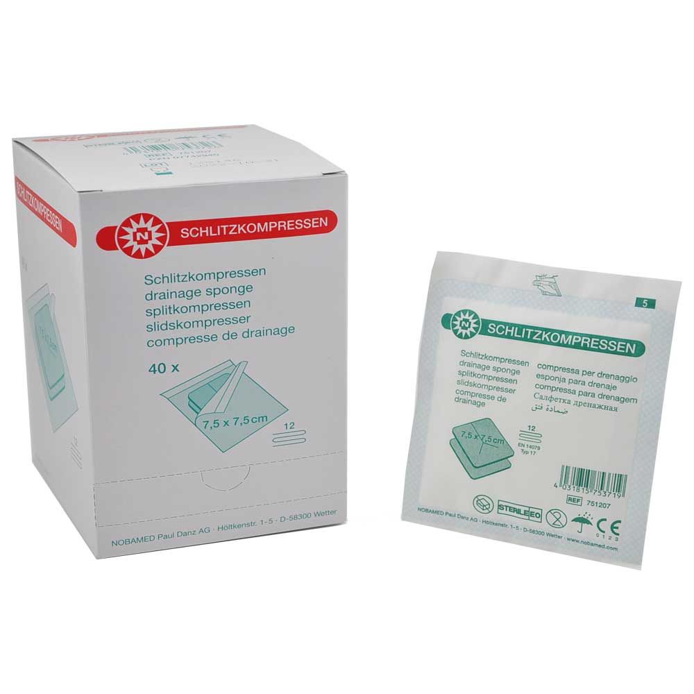 Sterile Schlitzkompressen 12-fach, Y-Einschnitt, 7,5×7,5 cm, Packung mit 40 St.