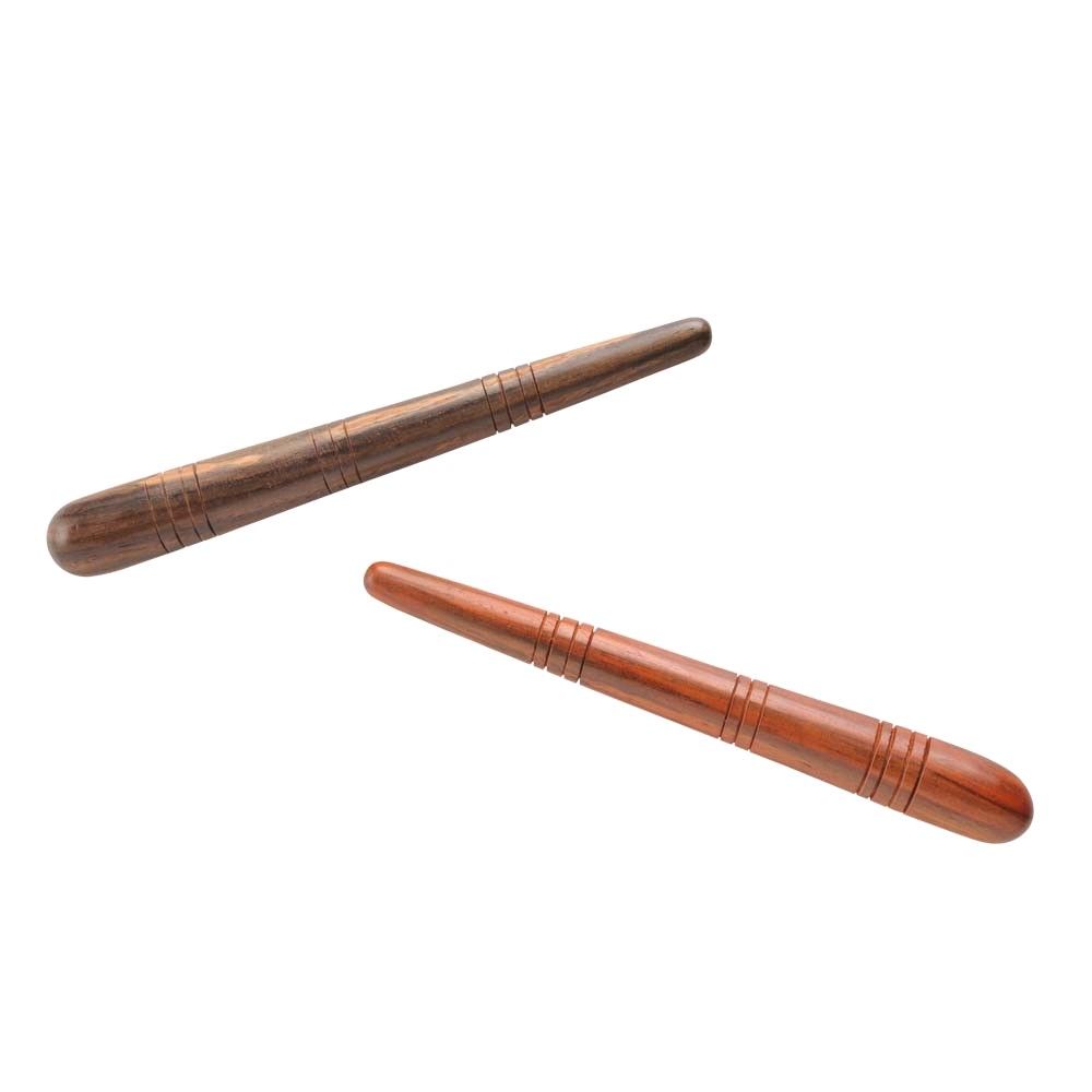 Pader Massagestäbchen aus Hartholz, braun, Set aus zwei mit Rillen und Griffmulden