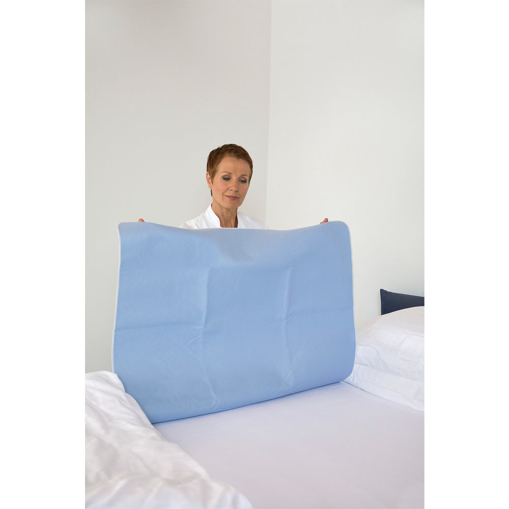 Inkontinenzunterlage mit Flügeln aus Textil, hellblau, großflächig am Bett