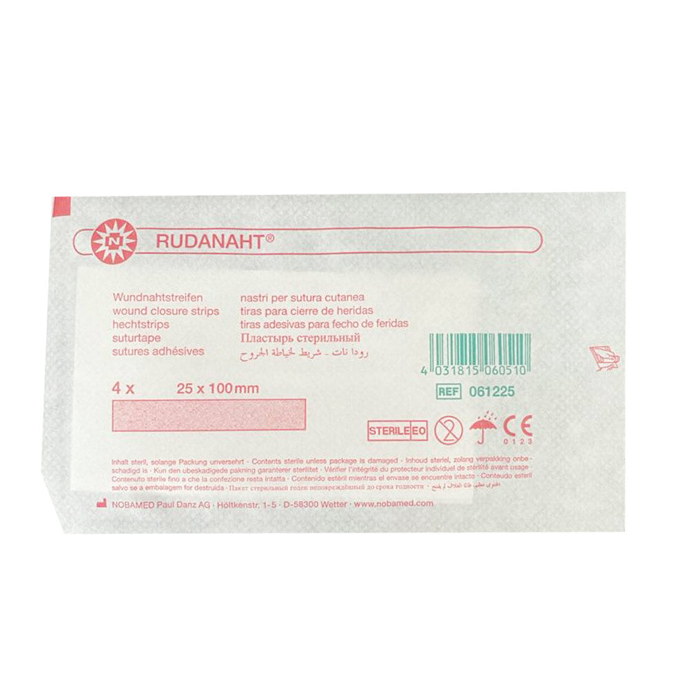 Sterile Wundnahtstreifen in Folienverpackung mit Rückenetikett und Produktangaben