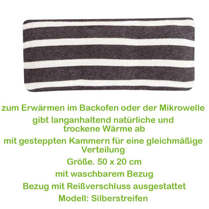 Kirschkernkissen mit horizontalen Streifen im Bezug, dunkelgrau und weiß
