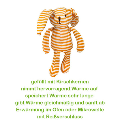 Oranges gestreiftes Hasen-Körnerkissen mit Kirschkern-Füllung als Wärmekissen