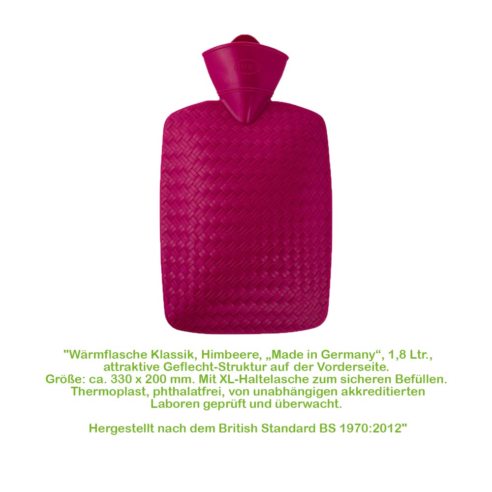 Wärmflasche 1,8 l mit Flechtoptik, magentafarben, Vorderansicht