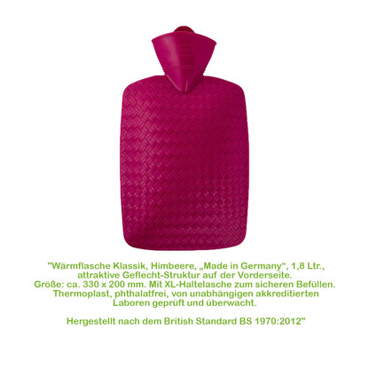Wärmflasche 1,8 l mit Flechtoptik, magentafarben, Vorderansicht