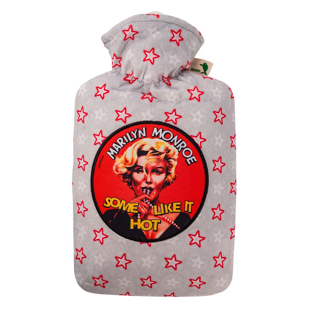 Hugo Frosch Nicki-Velourswärmflasche mit grauem Bezug und Marilyn-Monroe-Motiv