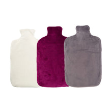 Wärmflasche mit Nickibezug in drei Farben: creme, violett, grau