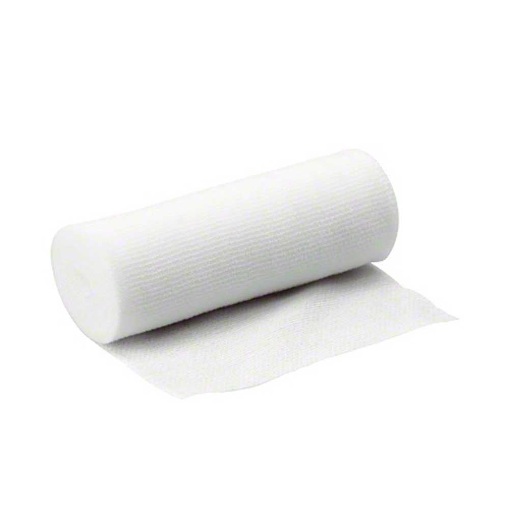 Elastischer Fixierverband-Rolle, weiß, mit ausgerolltem Fixierstreifen