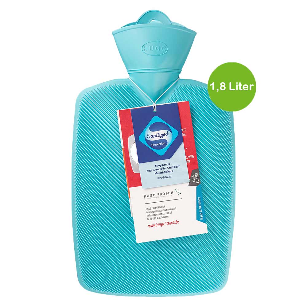Türkisfarbene Wärmflasche mit Rippenstruktur und Einfüllstutzen, 1,8 Liter