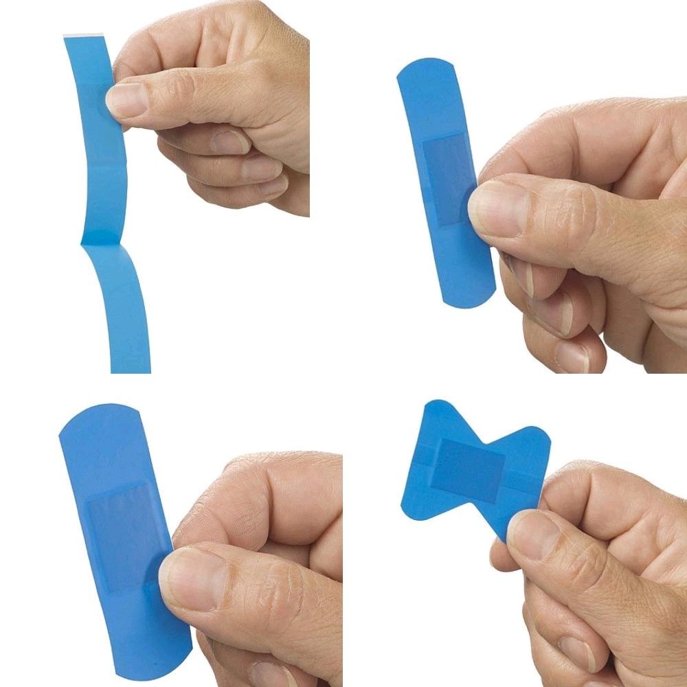 Blaues, detektierbares Pflaster in Streifenform, von Hand abziehbar