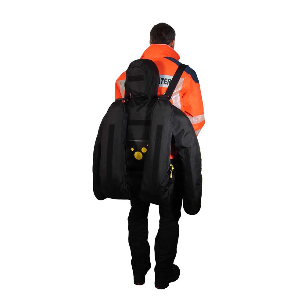 170-cm-Übungspuppe im schwarzen Anzug mit orangefarbener Warnweste und Reflexstreifen