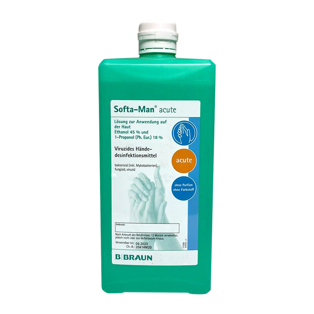 Händedesinfektion Softa-Man® acute B.Braun, grüne Flasche mit Rückseitenetikett
