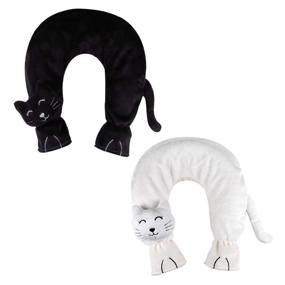 Nackenwärmflasche mit Katzenbezug, U-Form, schwarze und weiße Variante