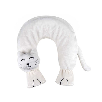 Nackenwärmflasche mit Katzenbezug, weißer Plüschbezug in U-Form
