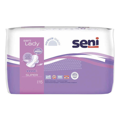 Seni Lady Inkontinenzeinlagen, Super Packung; Uro Protect und Test-Emblem, „15“.