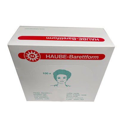 Packung Haube-Barettform, Kasten mit rotem Schriftzug von oben