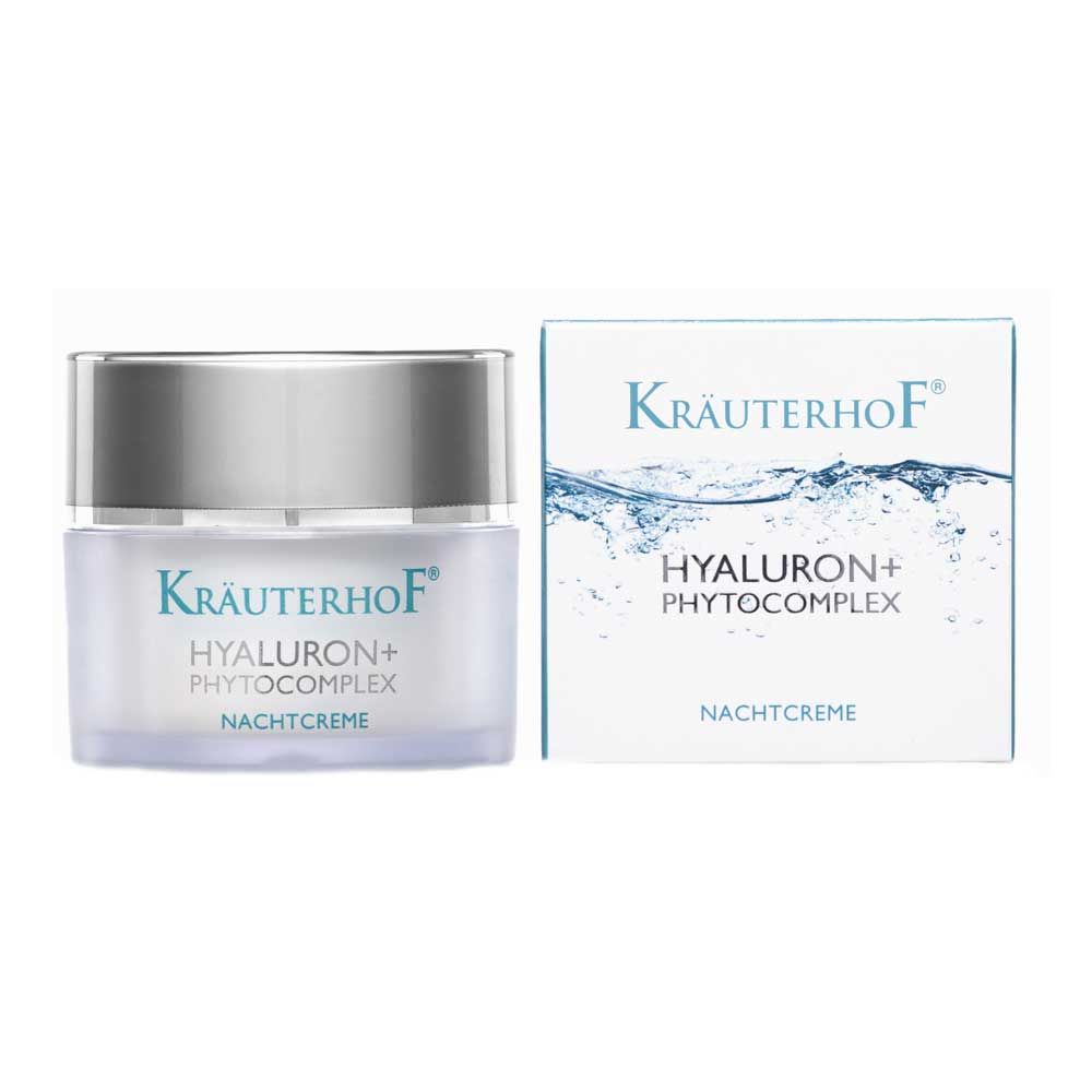Nachtcreme im Kosmetikglas mit silbernem Deckel, Kräuterhof Hyaluron+ Phytokomplex