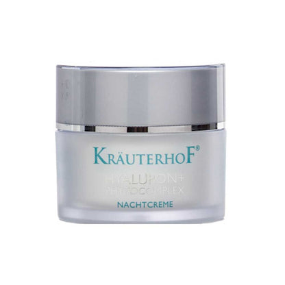 Nachtcreme-Kosmetikglas mit silbernem Deckel, Kräuterhof Hyaluron+ Phytokomplex