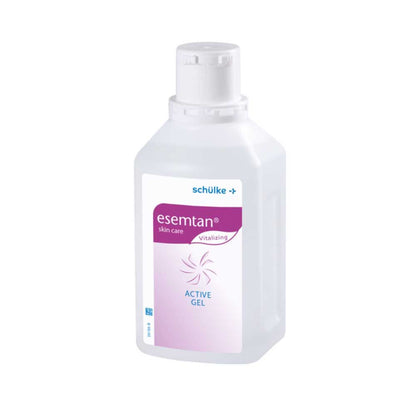 Active-Gel-Flasche mit violettem Etikett und weißem Flakon, oben mit Dosierkappe