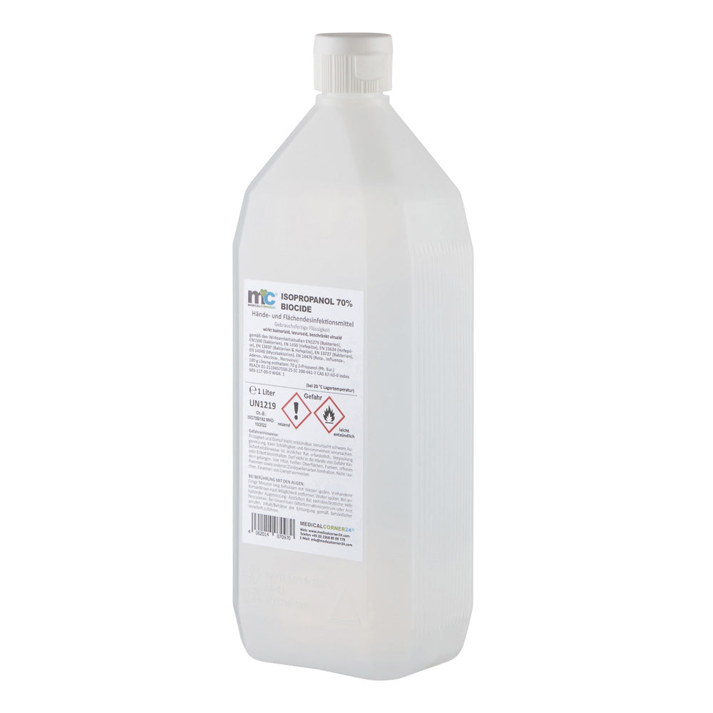 Hand- und Flächendesinfektion in weißer 1-l Flasche mit Vorderetikett