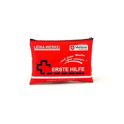 Rotes mobiles Erste-Hilfe-Set mit Reißverschluss, Malteser-Logo und rotem Kreuz